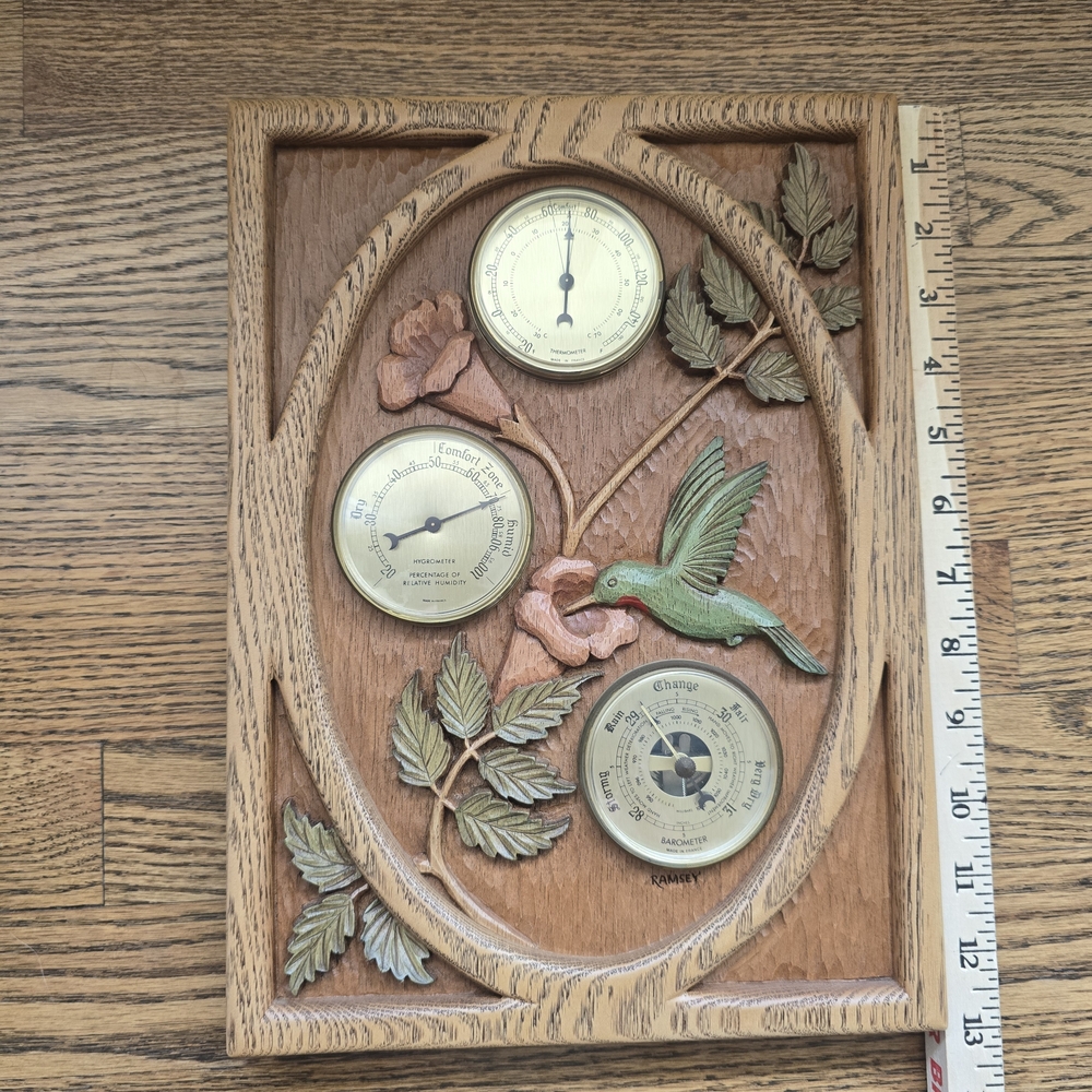Deer Creek Designs Weather Station Hummingbird Carved Wood Swedish Ramsey